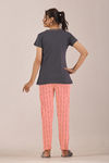 Sweet Moon Knit Cotton Pyjama Set - Peach Darkgrey — thumbnail 2